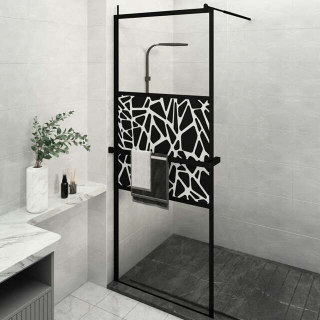 Rackhams Walk-in Shower Wall with Shelf Black 80x195cm ESG Glass&Aluminium