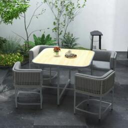 Rackhams 4-Seater Rattan Cube Garden Furniture Set with Cushions - Grey - thumbnail 2