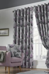 "Rackhams Amsterdam Floral Fully Lined Blackout Eyelet Curtains - Purple - 66 x 90""" - thumbnail 1