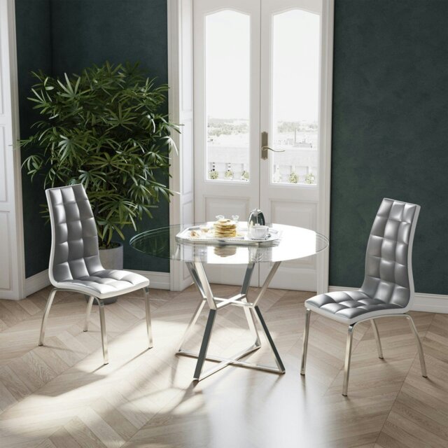 Rackhams Grey Faux Leather Dining Chair with Metal Legs