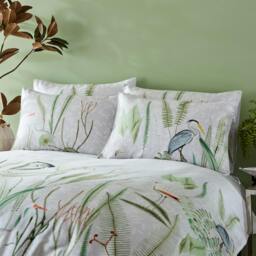 Rackhams Aaliyah Botanical Duvet Cover Set - White/Green/Grey - Single - White/Green/Grey - 100% Cotton - thumbnail 2