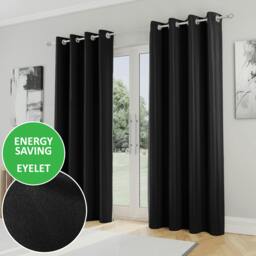 "Rackhams Black Plain Supersoft Thermal Room Darkening Eyelet Curtain - Pair for Living Room & Bedrooms - 46"" (117cm) Width x 72"" (183cm) Drop"