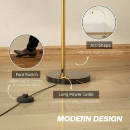 Rackhams Arc Floor Lamp for Living Room, Free Standing Tall Lamp, Gold Tone - Gold Tone - thumbnail 3