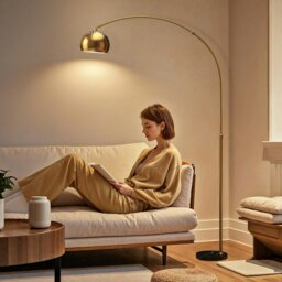 Rackhams Arc Floor Lamp for Living Room, Free Standing Tall Lamp, Gold Tone - Gold Tone