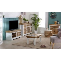 Rackhams Milano Solid Mango Wood Small TV Cabinet White - 110 cm - 50 cm - Wood - thumbnail 6