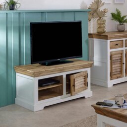 Rackhams Milano Solid Mango Wood Small TV Cabinet White - 110 cm - 50 cm - Wood - thumbnail 2