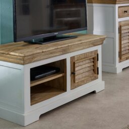 Rackhams Milano Solid Mango Wood Small TV Cabinet White - 110 cm - 50 cm - Wood - thumbnail 4