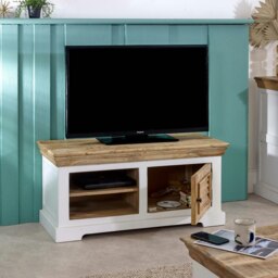 Rackhams Milano Solid Mango Wood Small TV Cabinet White - 110 cm - 50 cm - Wood - thumbnail 3