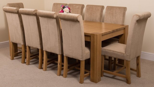 Rackhams Kuba Extra Large Oak Dining Table with Washington Fabric Chairs - 10 chairs - Beige - image 1
