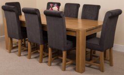 Rackhams Kuba Extra Large Oak Dining Table with Washington Fabric Chairs - 10 chairs - Beige - thumbnail 6