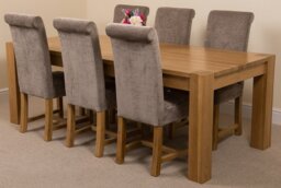 Rackhams Kuba Extra Large Oak Dining Table with Washington Fabric Chairs - 10 chairs - Beige - thumbnail 2