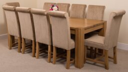 Rackhams Kuba Extra Large Oak Dining Table with Washington Fabric Chairs - 10 chairs - Beige - thumbnail 1