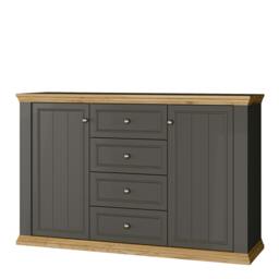 Rackhams Pontypool 4 Drawer & 2-Door Sideboard in Grey and Mauvella Oak - W 148.6 X  H 95.3 X  D 43.5cm - Grey & Mauvella Oak - 1 - thumbnail 4
