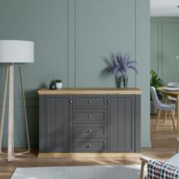 Rackhams Pontypool 4 Drawer & 2-Door Sideboard in Grey and Mauvella Oak - W 148.6 X  H 95.3 X  D 43.5cm - Grey & Mauvella Oak - 1 - thumbnail 1