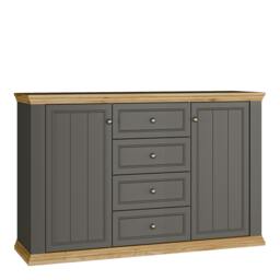 Rackhams Pontypool 4 Drawer & 2-Door Sideboard in Grey and Mauvella Oak - W 148.6 X  H 95.3 X  D 43.5cm - Grey & Mauvella Oak - 1 - thumbnail 2
