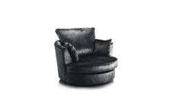 Rackhams Dylan Crushed Velvet Fabric Swivel Chair Armchair in Black - Black