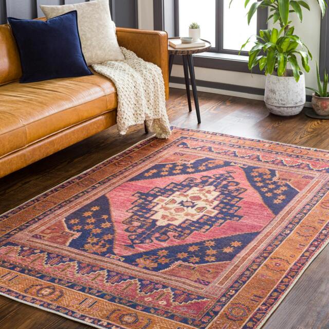 Rackhams Amelie-Washable Orange Pink Traditional Vintage Boho Rug - 160 x 220 cm - image 1