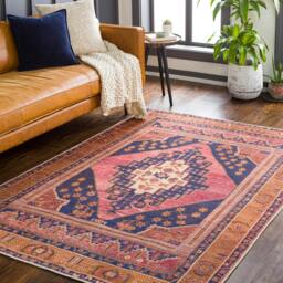 Rackhams Amelie-Washable Orange Pink Traditional Vintage Boho Rug - 160 x 220 cm - thumbnail 1