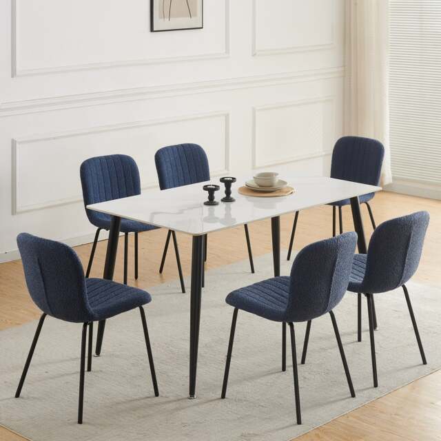 Rackhams Set of 6 Teddy Faux Fur Stitched Design Dining Chairs Bella - Blue - image 1