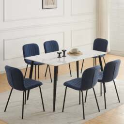 Rackhams Set of 6 Teddy Faux Fur Stitched Design Dining Chairs Bella - Blue - thumbnail 1