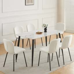 Rackhams Set of 6 Teddy Faux Fur Stitched Design Dining Chairs Bella - Blue - thumbnail 6
