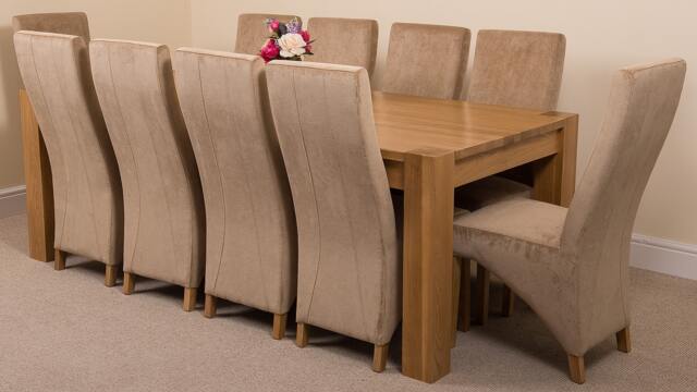 Rackhams Kuba Extra Large Oak Dining Table with Lola Fabric Chairs - 10 chairs - Beige - image 1