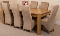 Rackhams Kuba Extra Large Oak Dining Table with Lola Fabric Chairs - 10 chairs - Beige - thumbnail 6