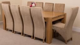 Rackhams Kuba Extra Large Oak Dining Table with Lola Fabric Chairs - 10 chairs - Beige - thumbnail 1