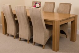 Rackhams Kuba Extra Large Oak Dining Table with Lola Fabric Chairs - 10 chairs - Beige - thumbnail 5