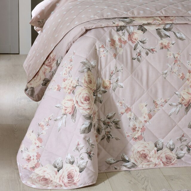 Rackhams Canterbury Floral Reversible Quilted Bedspread - 220 x 230 cm - Blush Pink - 52% Polyester 48% Cotton - image 1