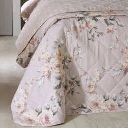 Rackhams Canterbury Floral Reversible Quilted Bedspread - 220 x 230 cm - Blush Pink - 52% Polyester 48% Cotton