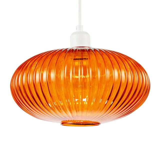 Rackhams Modern Designer Orange Line Ribbed Glass Oval Pendant Lamp Shade - image 1