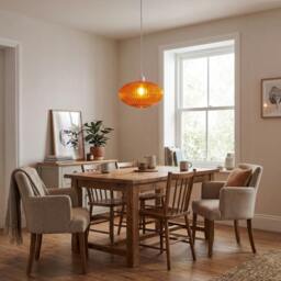 Rackhams Modern Designer Orange Line Ribbed Glass Oval Pendant Lamp Shade - thumbnail 6