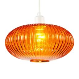 Rackhams Modern Designer Orange Line Ribbed Glass Oval Pendant Lamp Shade - thumbnail 2