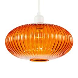 Rackhams Modern Designer Orange Line Ribbed Glass Oval Pendant Lamp Shade
