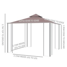 Rackhams 3 x 3(m) Patio Gazebo Canopy Garden Pavilion with 2 Tier Roof, Coffee - thumbnail 5