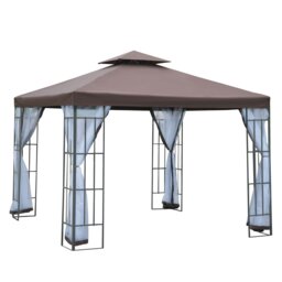 Rackhams 3 x 3(m) Patio Gazebo Canopy Garden Pavilion with 2 Tier Roof, Coffee - thumbnail 2