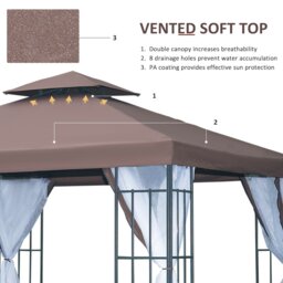 Rackhams 3 x 3(m) Patio Gazebo Canopy Garden Pavilion with 2 Tier Roof, Coffee - thumbnail 3
