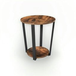 Rackhams Round Industrial Side Table – Rustic Brown & Black Steel Frame for Living Room & Bedroom - thumbnail 5