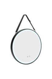 Rackhams D60cm Round Metal LED Mirror with Hanging Strap - Black - thumbnail 4