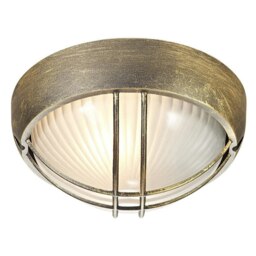Rackhams Black/Gold Die Cast Aluminium Outdoor Circular Bulkhead Porch or Wall Light