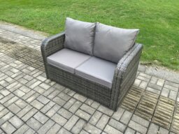 Rackhams 7 Piece Rattan Garden Furniture Set with Patio Sofa Rectangular Dining Table 3 Small Footstools Indoor Conservatory Patio Set - thumbnail 5