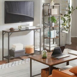 Rackhams 2-Tier Industrial Console Table With Metal Frame Rustic Brown - thumbnail 6