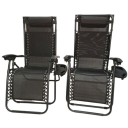 Rackhams Set of 2 Multi Position Garden Gravity Relaxer Chair Sun Lounger with Sun Canopy in Black - SunLoungers - thumbnail 4
