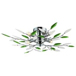 Rackhams Modern Semi Flush Chrome Ceiling Light with Emerald Green & Frosted Leaves - thumbnail 1