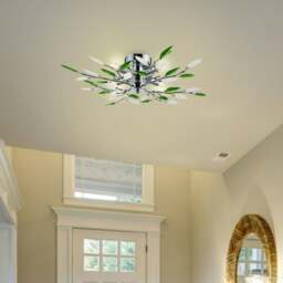 Rackhams Modern Semi Flush Chrome Ceiling Light with Emerald Green & Frosted Leaves - thumbnail 2