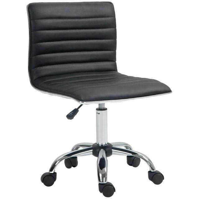 Rackhams Armless Task Desk Chair, Swivel Office Chair with Faux Leather, Adjustable Seat Height, Chrome Base, Wheels for Home, Black - image 1
