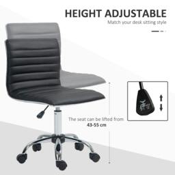 Rackhams Armless Task Desk Chair, Swivel Office Chair with Faux Leather, Adjustable Seat Height, Chrome Base, Wheels for Home, Black - thumbnail 4