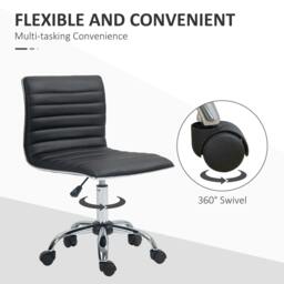 Rackhams Armless Task Desk Chair, Swivel Office Chair with Faux Leather, Adjustable Seat Height, Chrome Base, Wheels for Home, Black - thumbnail 6