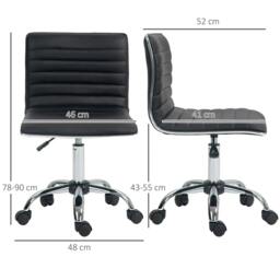 Rackhams Armless Task Desk Chair, Swivel Office Chair with Faux Leather, Adjustable Seat Height, Chrome Base, Wheels for Home, Black - thumbnail 3